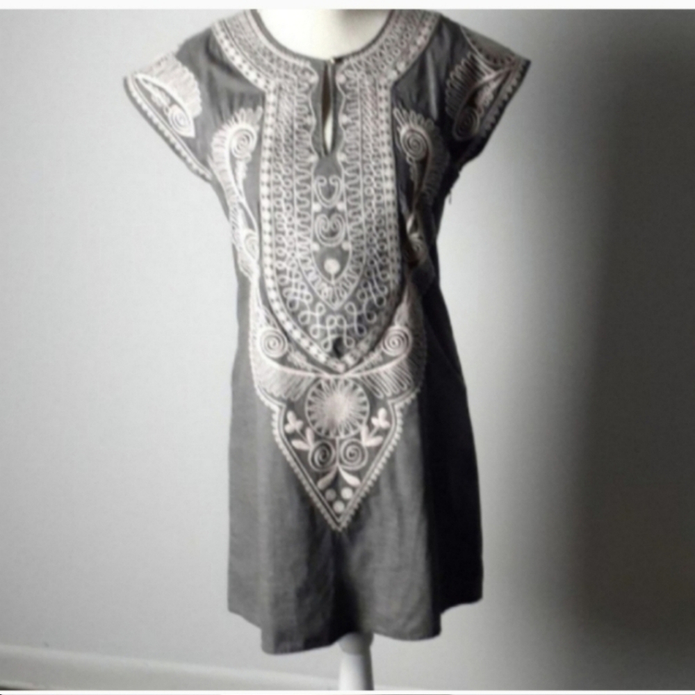 Theme Gray and Cream Embroidered Mini Dress